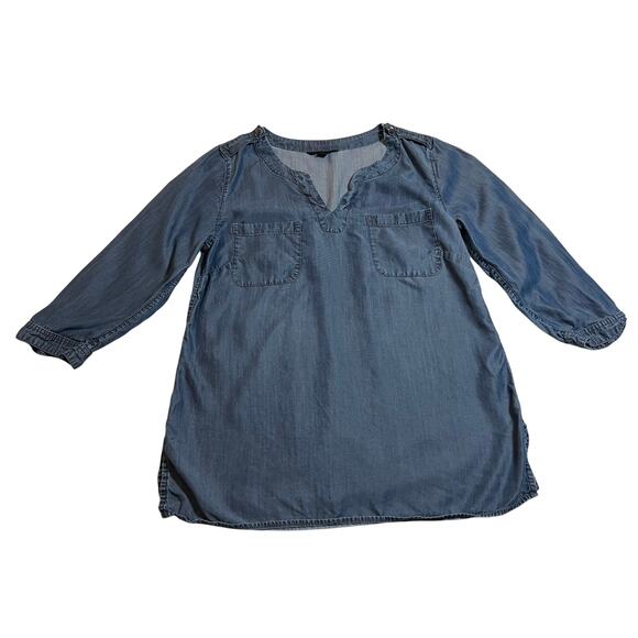Lands' End Split Neck Lyocell Chambray Tunic Shirt Size 8 Lightweight Coastal - Picture 1 of 9
